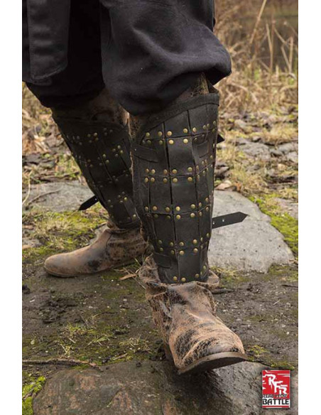 Medieval soldier leather greaves
