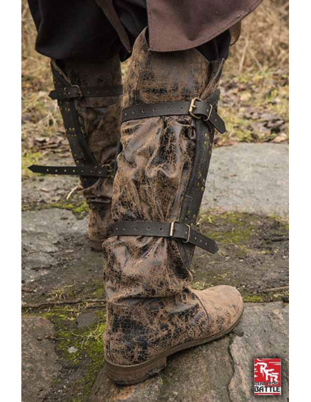 Medieval soldier leather greaves