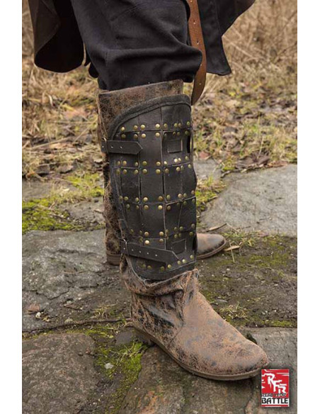 Medieval soldier leather greaves