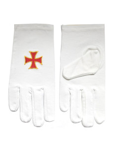 White gloves with the Cross of the Templars embroidered