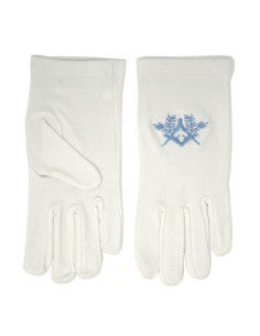 Masonic white gloves with embroidered square, compass
