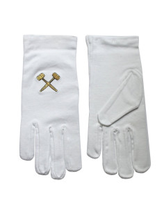 Masonic white gloves with gold-embroidered mallets
