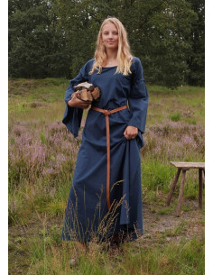 Medieval dress woman Burglinde blue trumpet sleeves