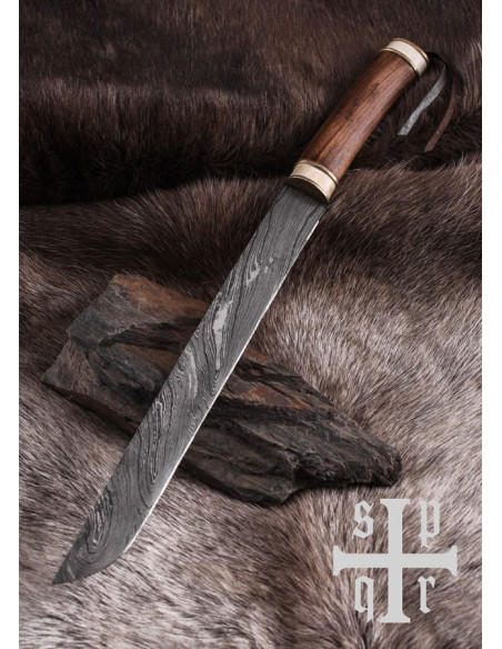 Seax viking damascus knife, walnut...