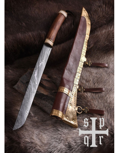 Seax viking damascus knife, walnut...
