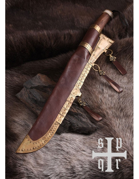 Seax viking damascus knife, walnut...