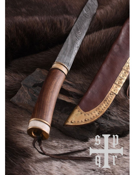 Seax viking damascus knife, walnut...