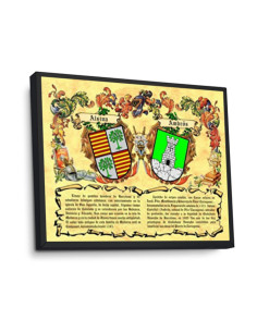Picture heraldic shields 2 surnames, aluminum frame...