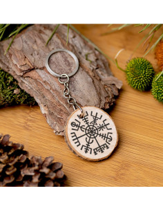 Viking Vegvisir keychain in natural wood