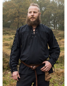 Black medieval shirt with ties Corvin model