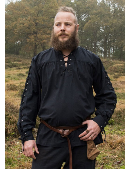 Black medieval shirt with ties Corvin...