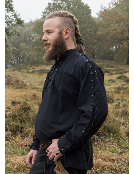 Black medieval shirt with ties Corvin...