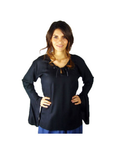 Black medieval blouse with trumpet sleeves