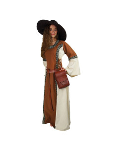 Angie women's medieval dress, tobacco brown-natural