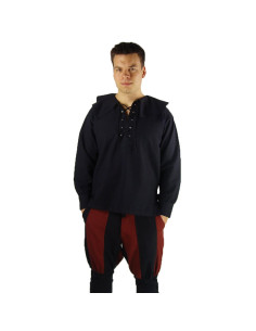 Medieval shirt with Athos model collar, black color