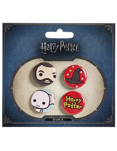 Set of 4 badges, Hagrid, Hat, Dobby and Harry Potter