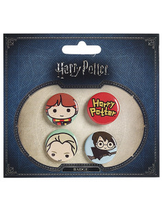 Set of 4 badges, Ron, Draco, Harry and Harry Potter logo