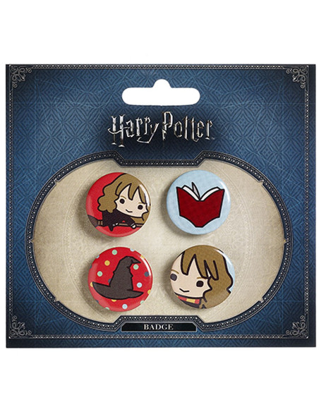 Set of 4 badges, Hermione, Book, Hat...