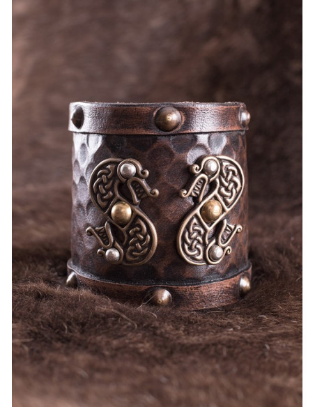 Viking Double Dragon Leather Bracelet