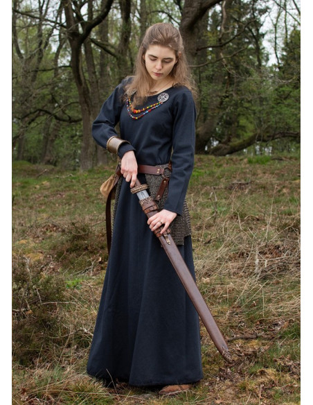 Afra Long Viking Dress, Dark Blue