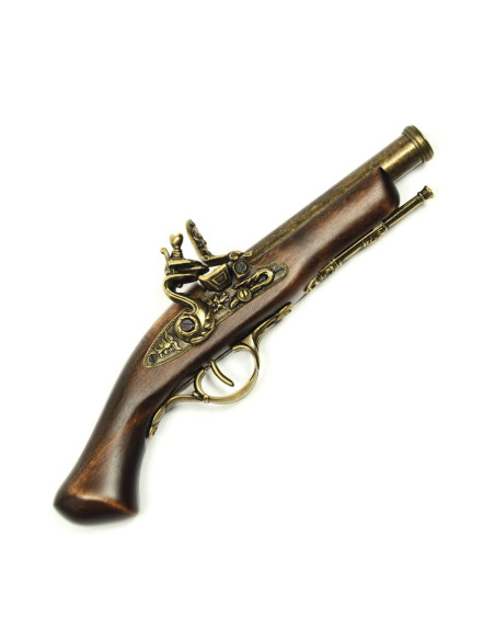 Antique brass-plated flint pistol