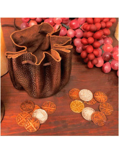Viking leather bag with 8 coins