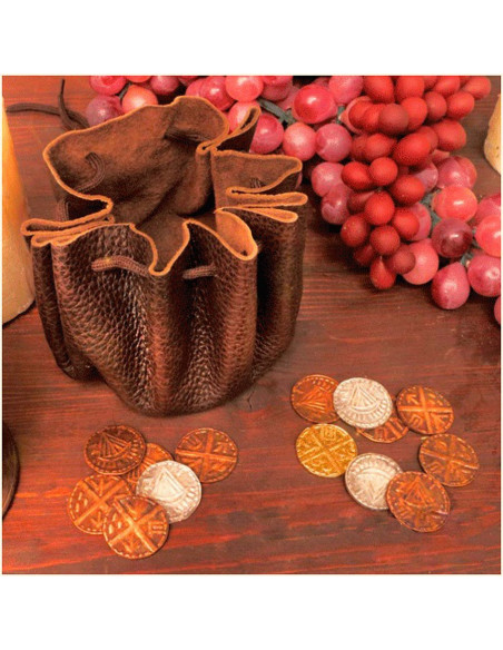 Viking leather bag with 8 coins