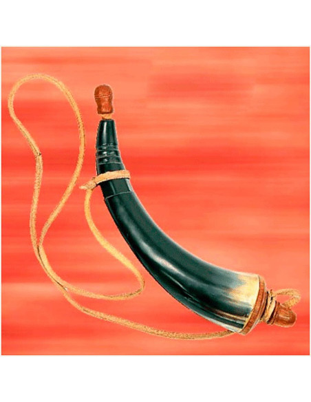 Horn powder box with wooden closure