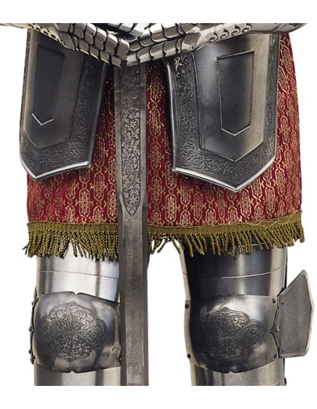 Silver natural armor with engravings and sword in the hands