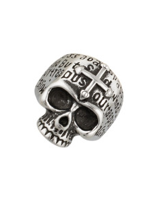 Skull with Cross ring in steel with rustic finish