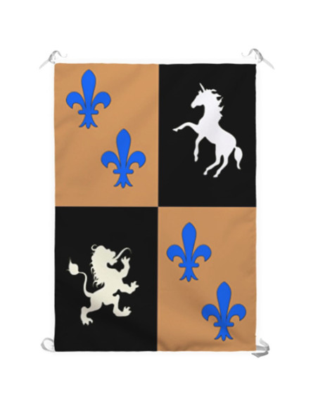 Medieval Banner Unicorns-Fleur de Lis...
