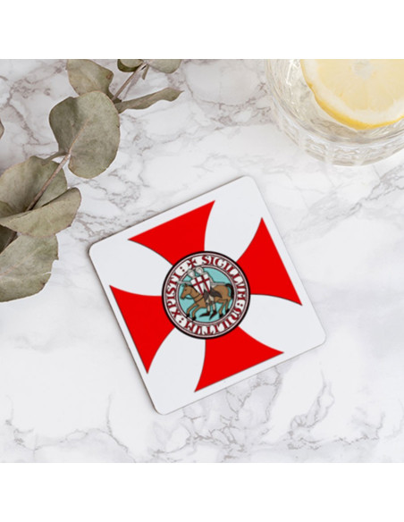 Knights Templar wooden coaster, 9 cm.