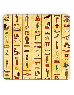 Egyptian hieroglyphic wooden coasters, 9 cm.