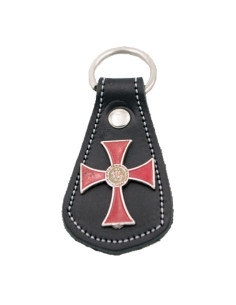 Keychain black leather and metal Cross and a seal of the...