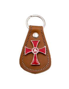 Key fob brown leather and metal Cross and a seal of the...