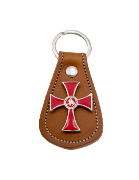 Key fob brown leather and metal Cross...