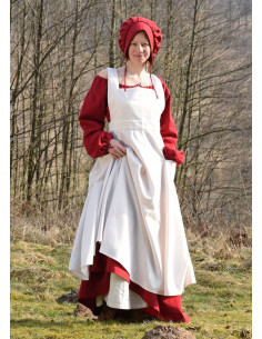 Ruth medieval apron in cotton, natural white color