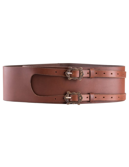 Pirate leather belt with two buckles