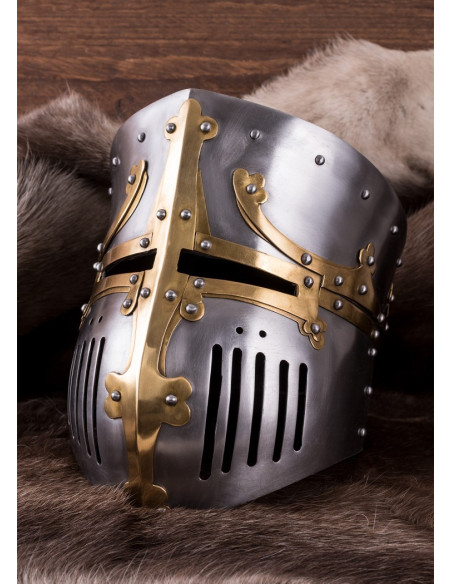 Crusader helmet with brass fittings,...