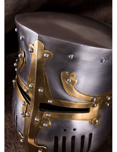 Crusader helmet with brass fittings,...