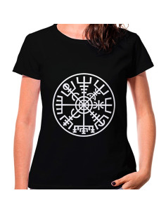 Black Viking Woman Vegvísir T-shirt, short sleeve