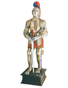 Silver natural armor with golden engravings and sword in the hands 2