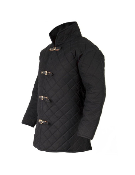 Padded medieval gambeson, black color
