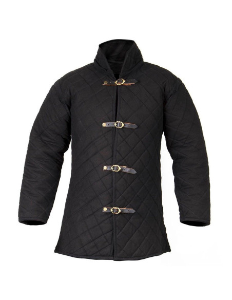 Padded medieval gambeson, black color