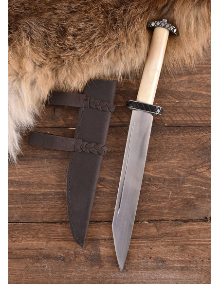 Short Seax knife with leather sheath