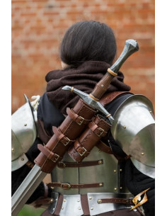 Double tahalí for back in dark brown leather