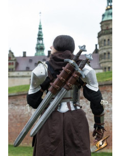 Double tahalí for back in dark brown leather 2