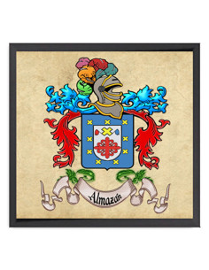 Heraldic shield picture with 1 surname framed in aluminum...