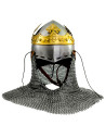 Robert The Bruce medieval bascinet with chain mail and King's crown, 14th century