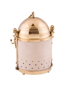 Roman lantern-lantern in brass and natural leather,...